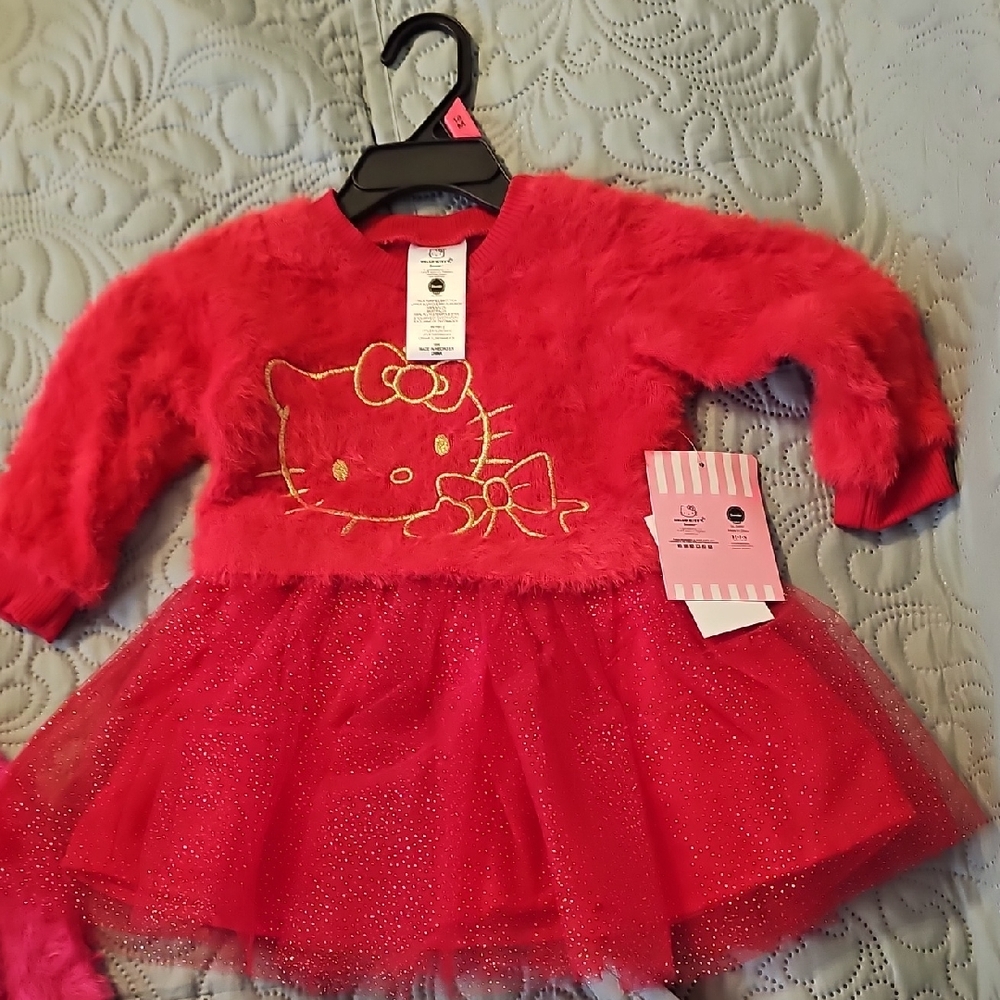 Hello Kitty Red and Gold Fuzzy Top